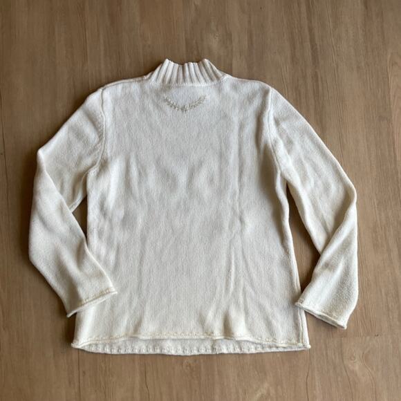 Coldwater Creek Embroidered Doves Sweater cream white mock neck angora ivory M - Picture 9 of 10